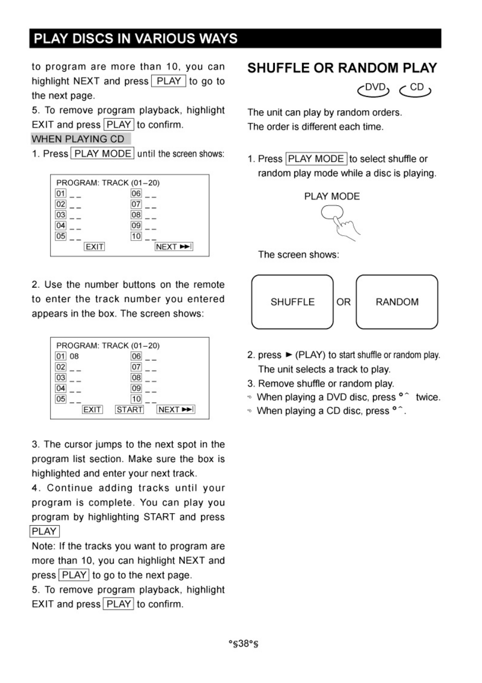 Shuffle or random play, Play discs in various ways, Im __ imi m | Audiovox D1730 User Manual | Page 39 / 46