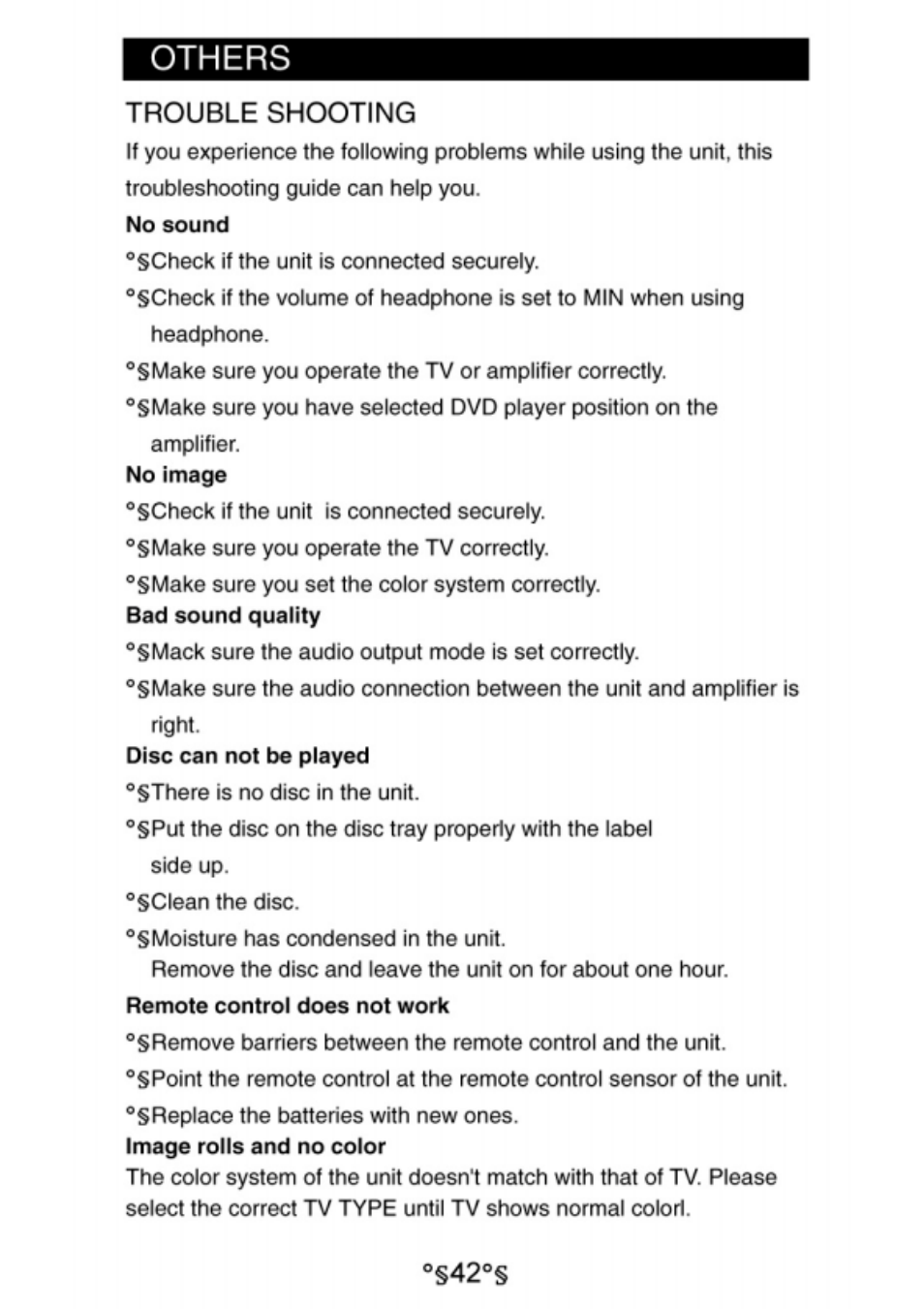 Trouble shooting, Troubleshooting, Others | Audiovox D1730 User Manual | Page 43 / 46
