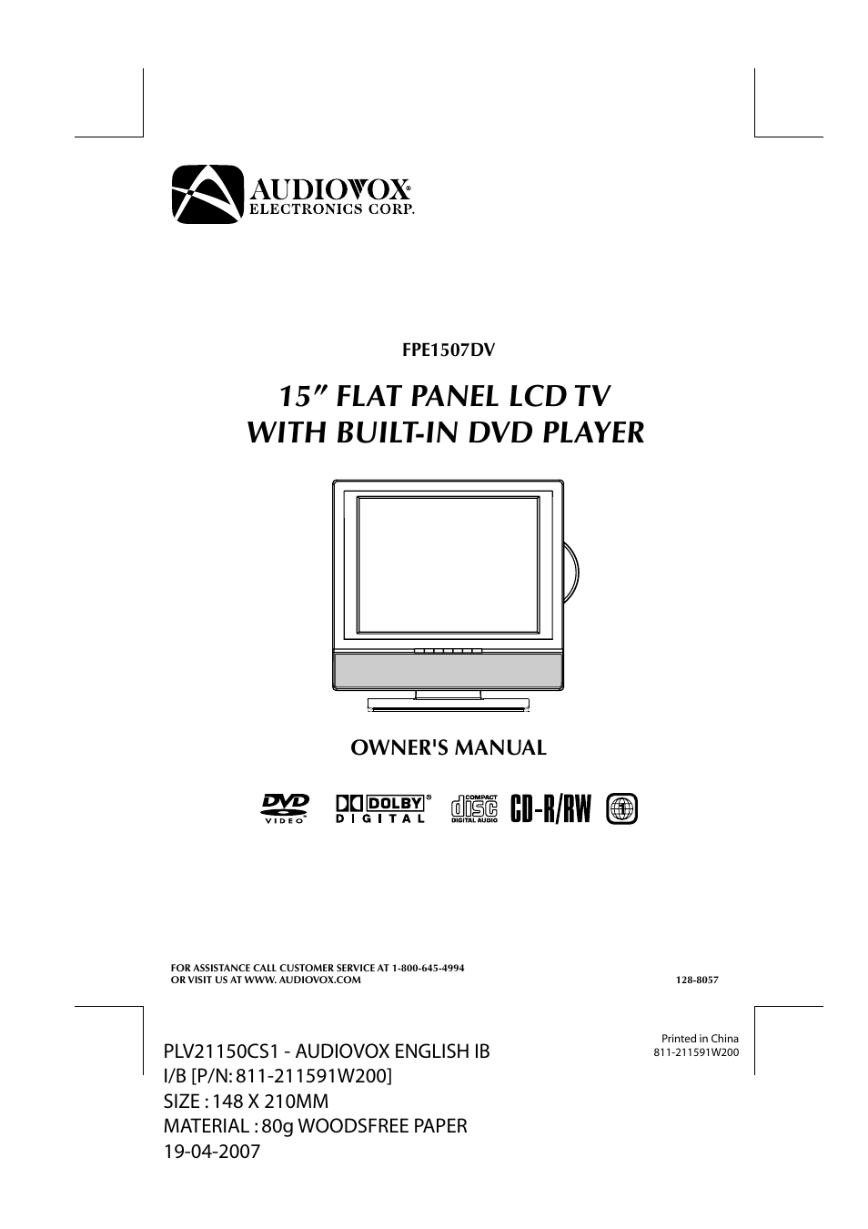 Audiovox FPE1507DV User Manual | 36 pages