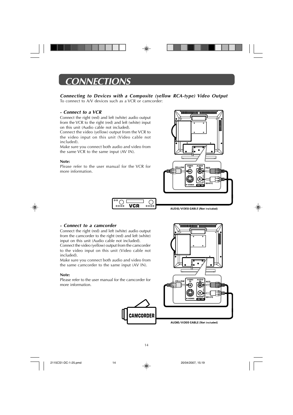 Connections | Audiovox FPE1507DV User Manual | Page 14 / 36