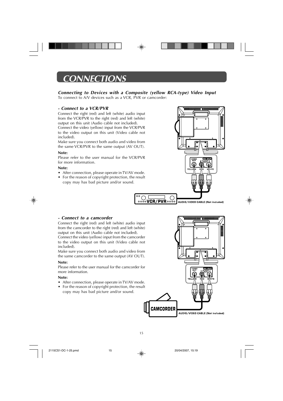 Connections | Audiovox FPE1507DV User Manual | Page 15 / 36
