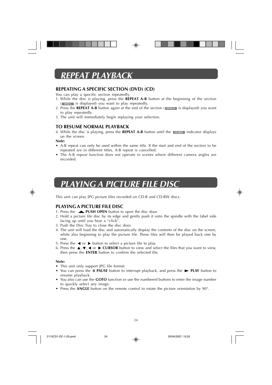 Playing a picture file disc repeat playback | Audiovox FPE1507DV User Manual | Page 24 / 36