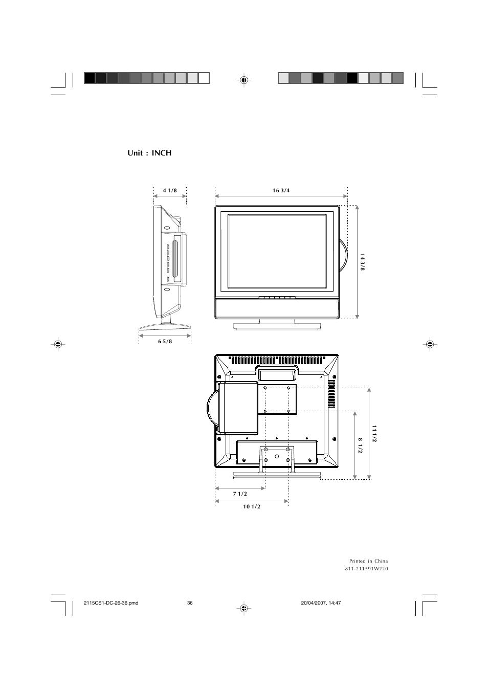Unit : inch | Audiovox FPE1507DV User Manual | Page 36 / 36