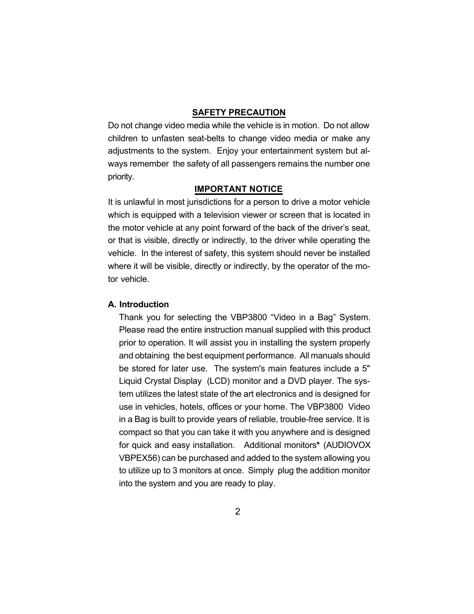 Audiovox VBP3800 User Manual | Page 2 / 34