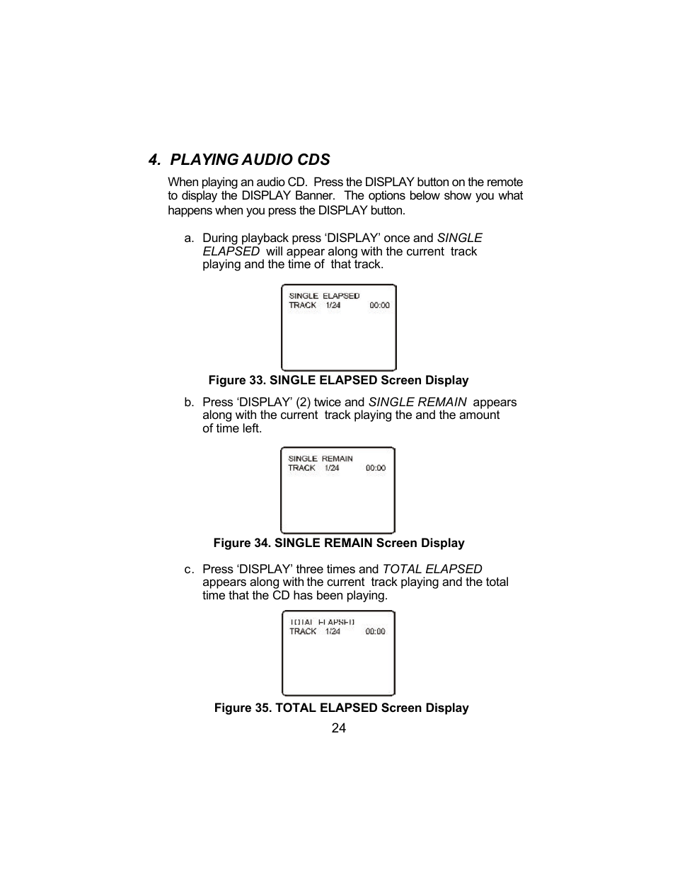 Playing audio cds | Audiovox VBP3800 User Manual | Page 24 / 34