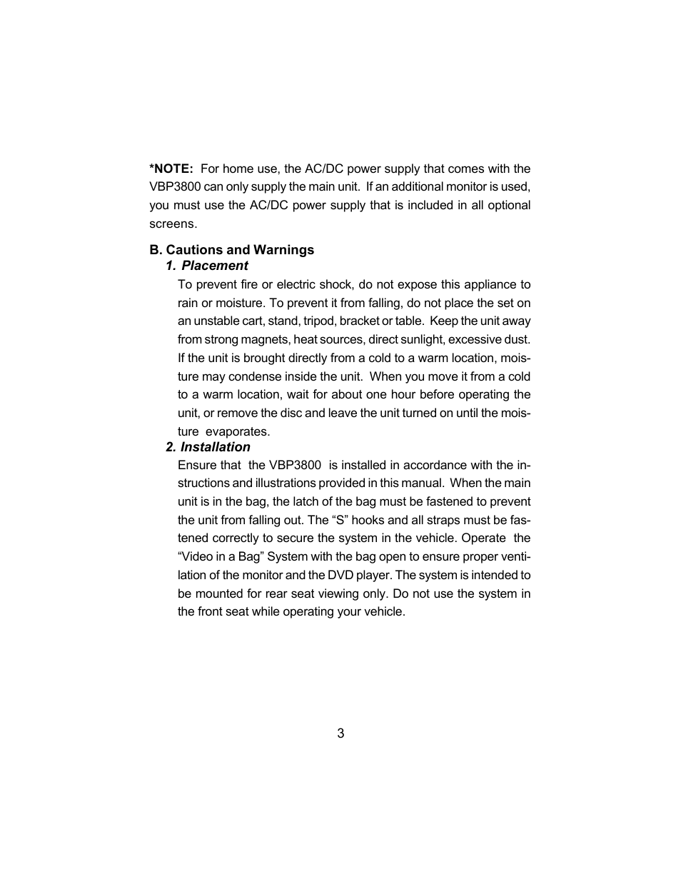Audiovox VBP3800 User Manual | Page 3 / 34