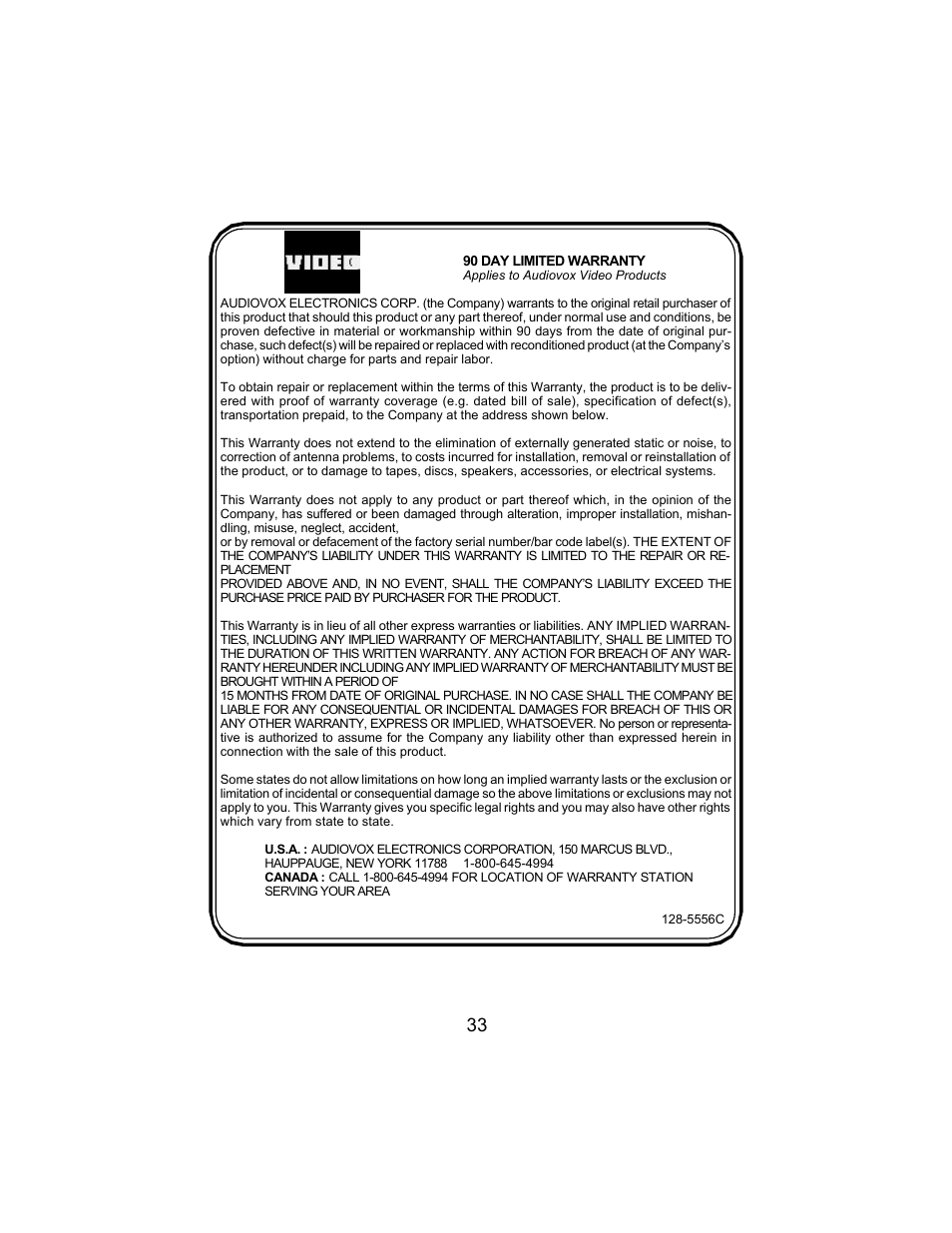 Audiovox VBP3800 User Manual | Page 33 / 34