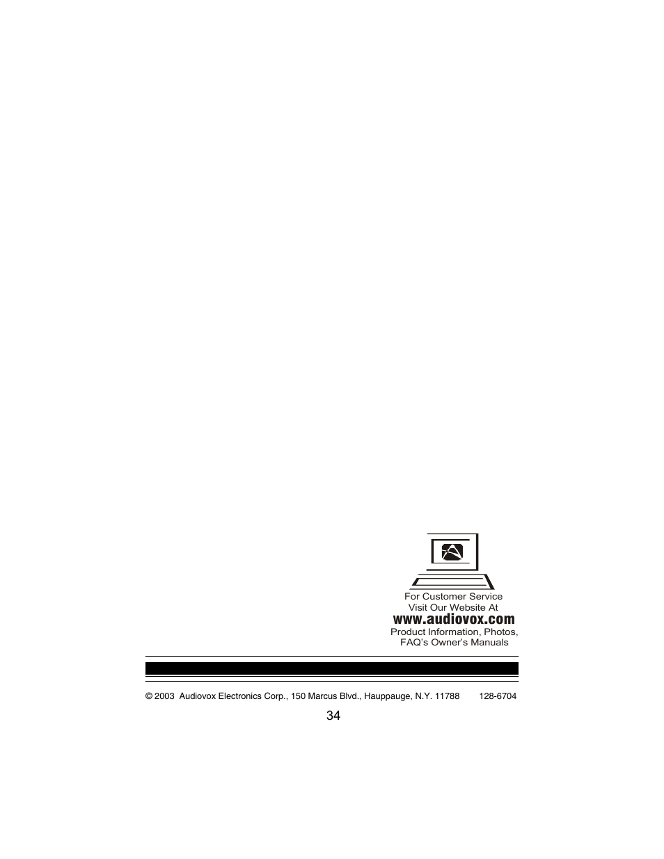 Audiovox VBP3800 User Manual | Page 34 / 34