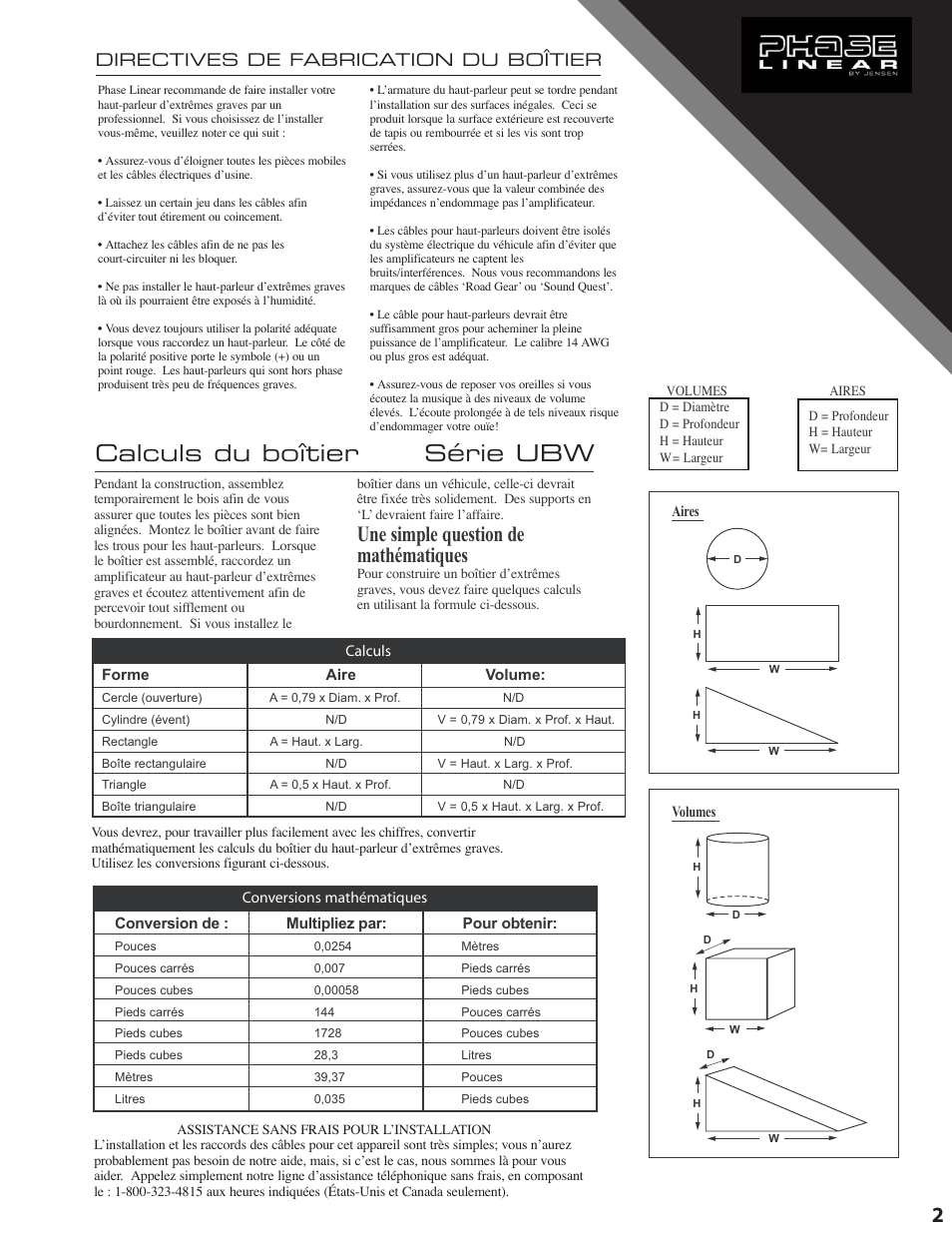 Série ubw calculs du boîtier, Une simple question de mathématiques, Directives de fabrication du boîtier | Audiovox UB104W User Manual | Page 3 / 7