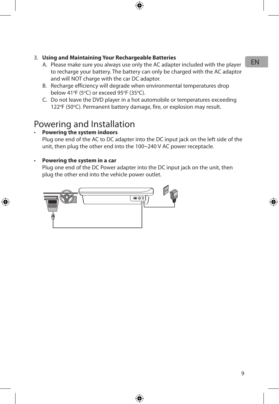 Powering and installation | Audiovox FLO TV DFL710 User Manual | Page 10 / 48