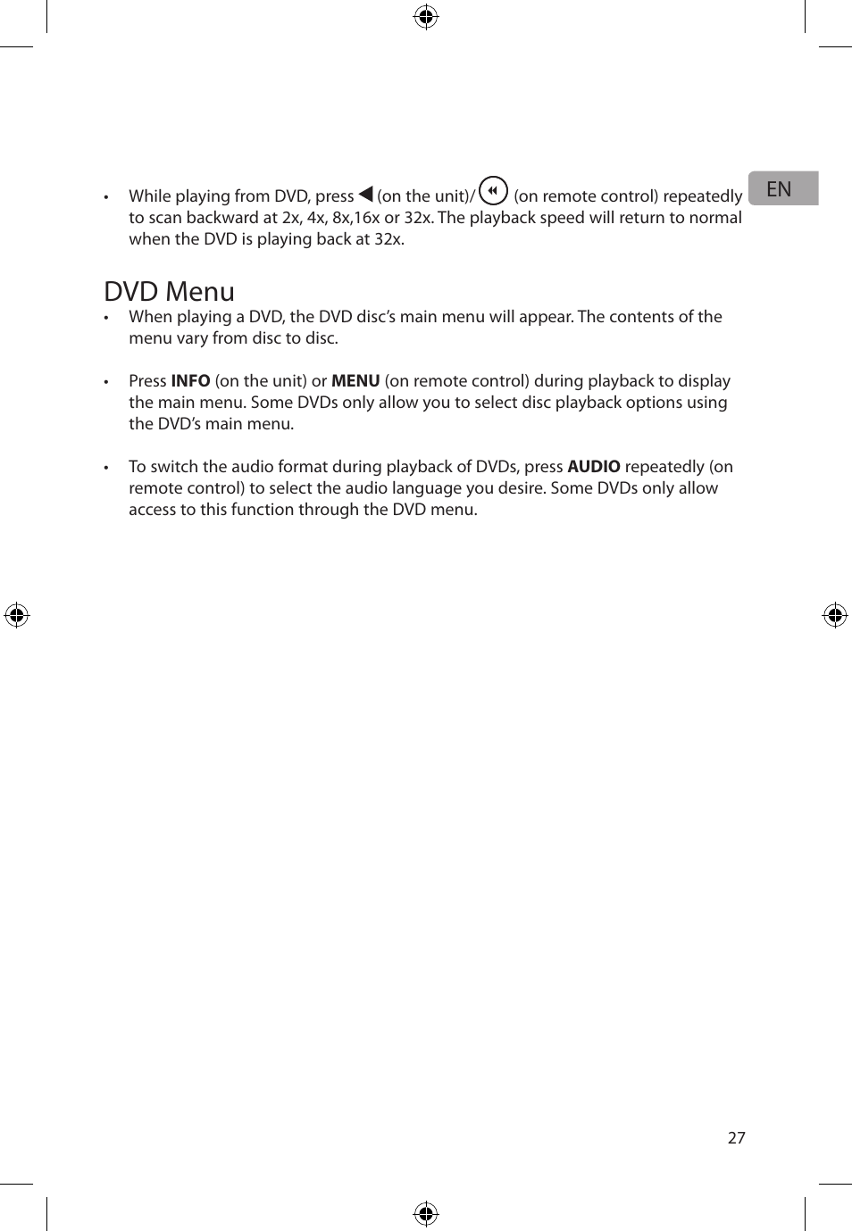 Dvd menu | Audiovox FLO TV DFL710 User Manual | Page 28 / 48