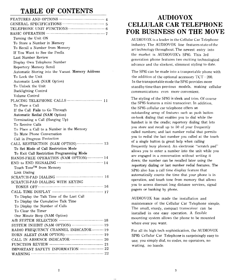 Audiovox SP85 User Manual | Page 2 / 12