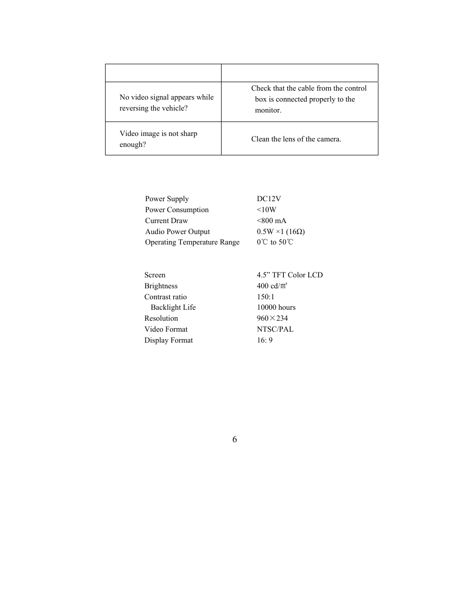 Troubleshooting, Specifications | Audiovox LCM45NB User Manual | Page 7 / 8