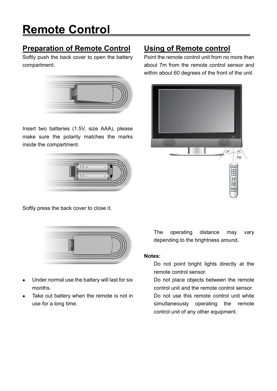 Remote control, Preparation of remote control, Using of remote control | Audiovox FPE1906DV User Manual | Page 12 / 44