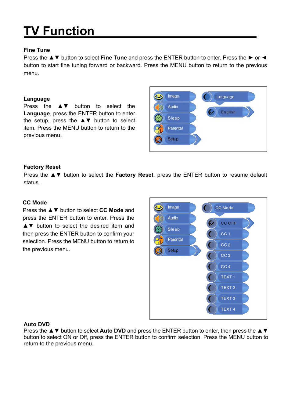 Tv function | Audiovox FPE1906DV User Manual | Page 27 / 44