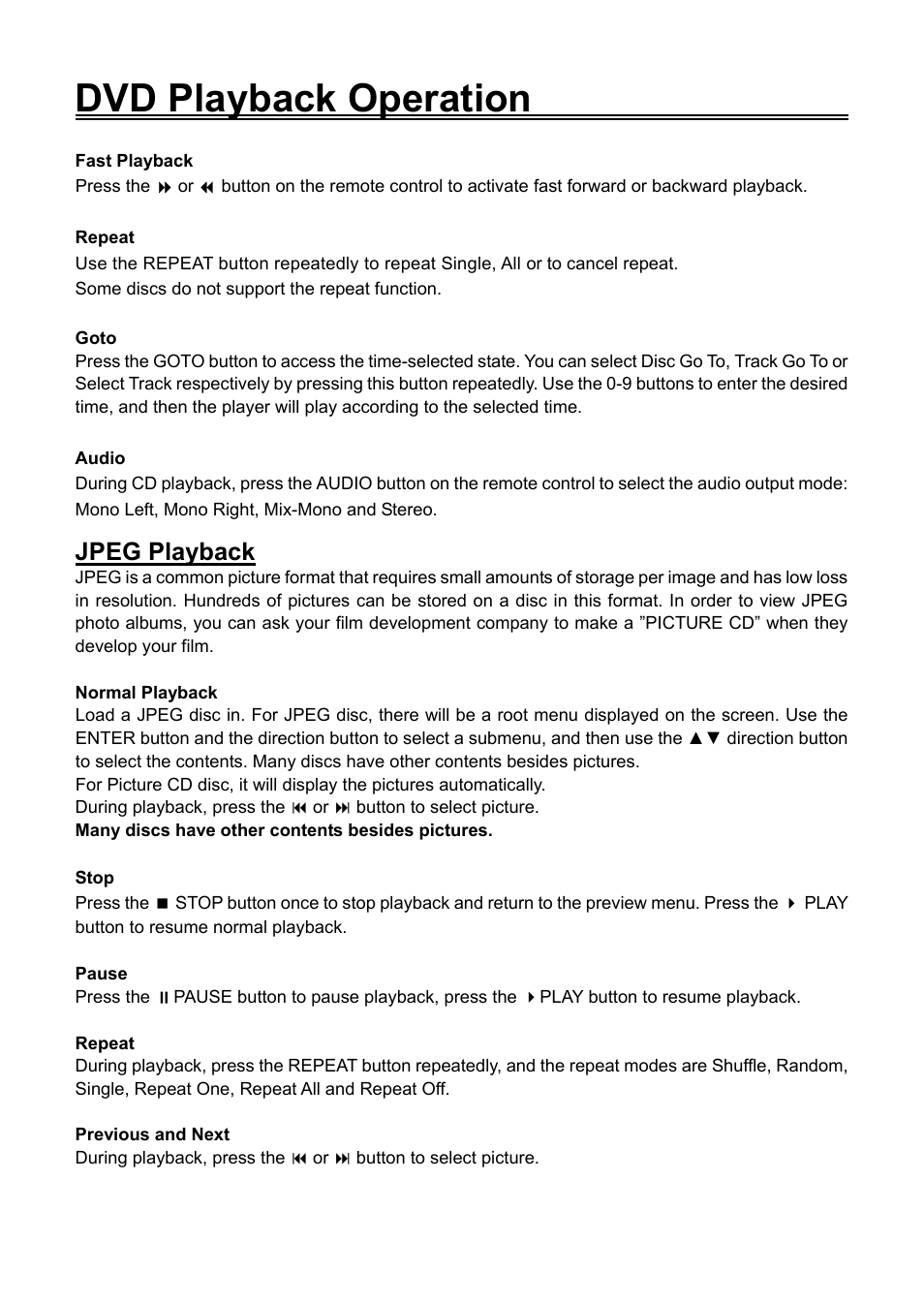 Dvd playback operation, Jpeg playback | Audiovox FPE1906DV User Manual | Page 31 / 44
