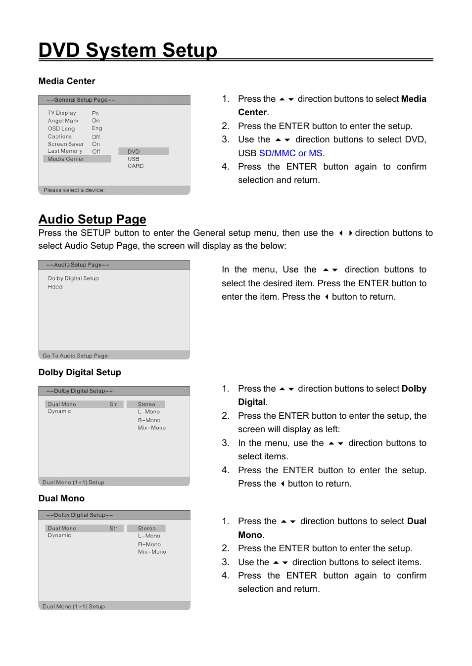 Dvd system setup, Audio setup page | Audiovox FPE1906DV User Manual | Page 36 / 44