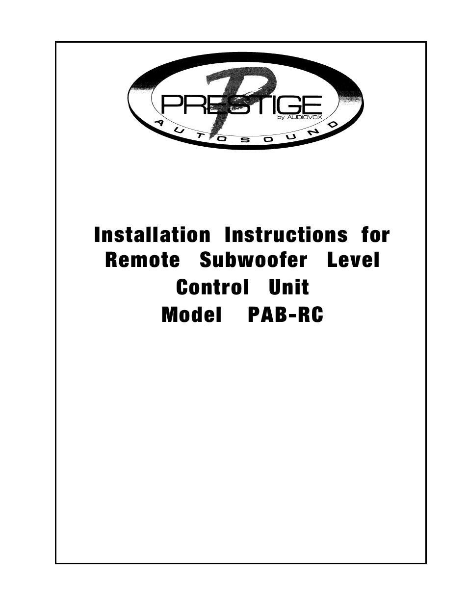 Audiovox PAB-RC User Manual | 4 pages