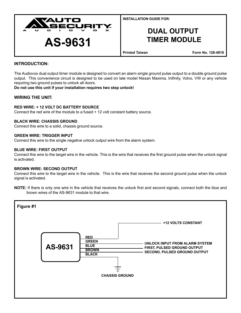 Audiovox AS-9631 User Manual | 1 page