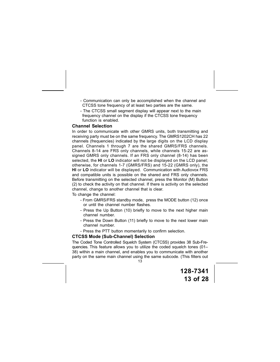Audiovox GMRS1202CH User Manual | Page 13 / 28
