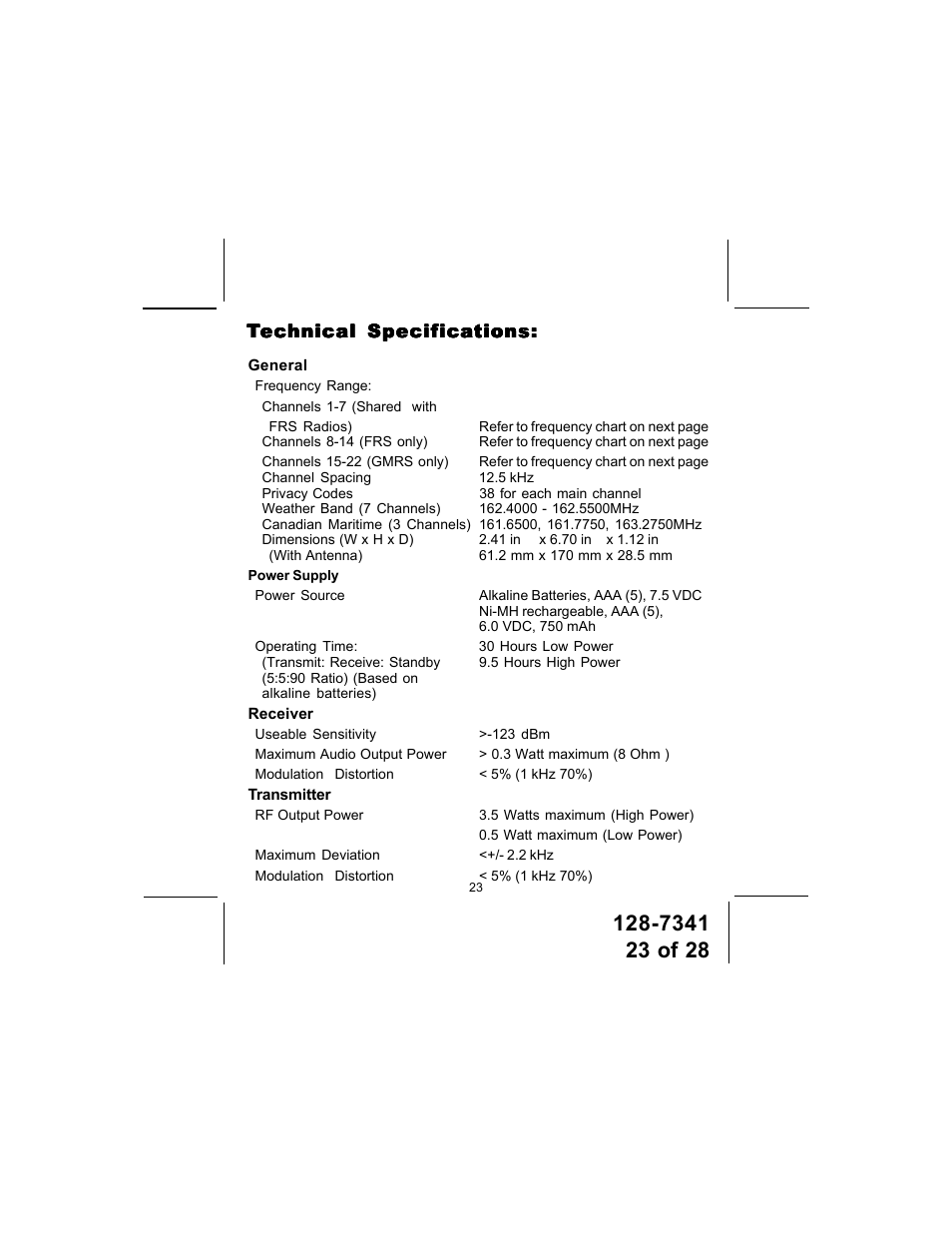 Audiovox GMRS1202CH User Manual | Page 23 / 28