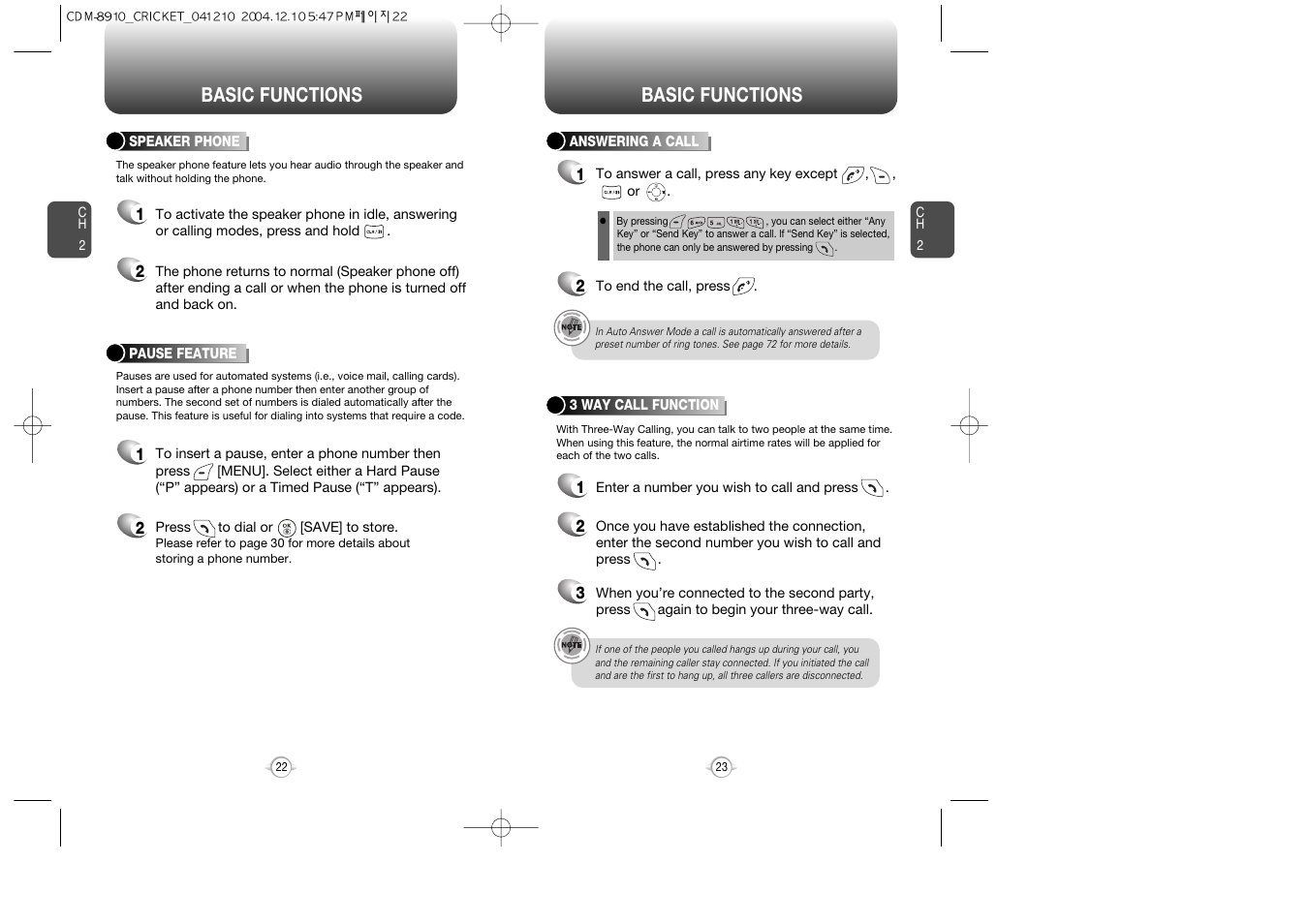 Basic functions | Audiovox CDM-89100C User Manual | Page 13 / 68