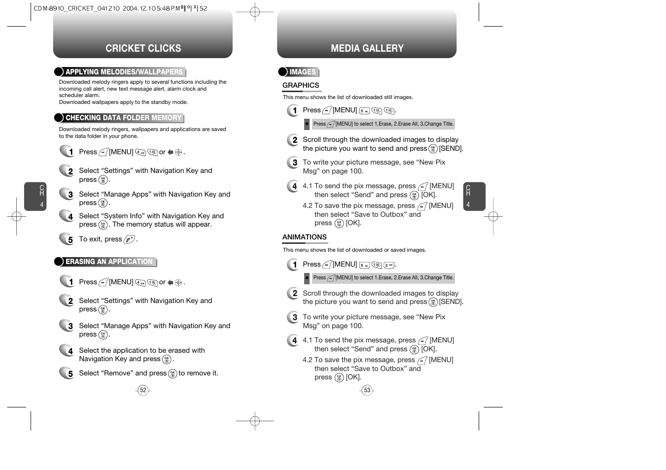 Cricket clicks, Media gallery | Audiovox CDM-89100C User Manual | Page 28 / 68