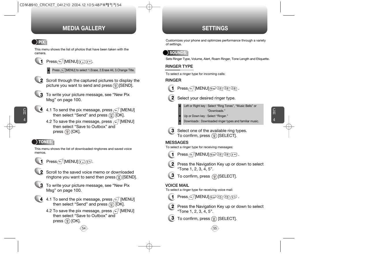 Media gallery, Settings | Audiovox CDM-89100C User Manual | Page 29 / 68