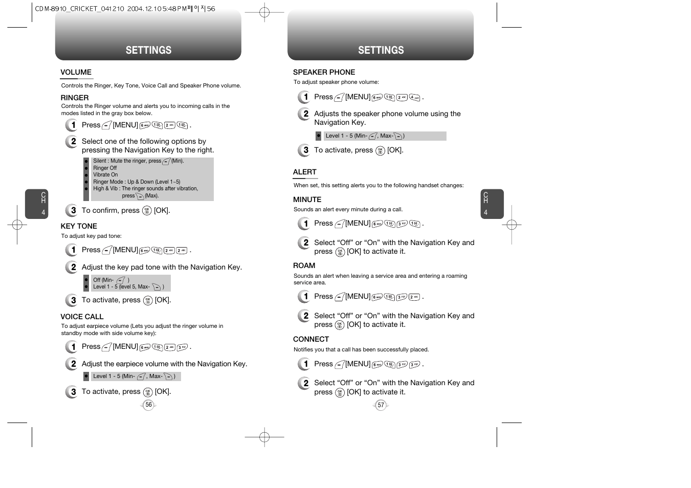 Settings | Audiovox CDM-89100C User Manual | Page 30 / 68