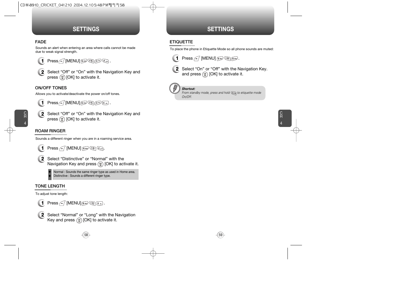 Settings | Audiovox CDM-89100C User Manual | Page 31 / 68
