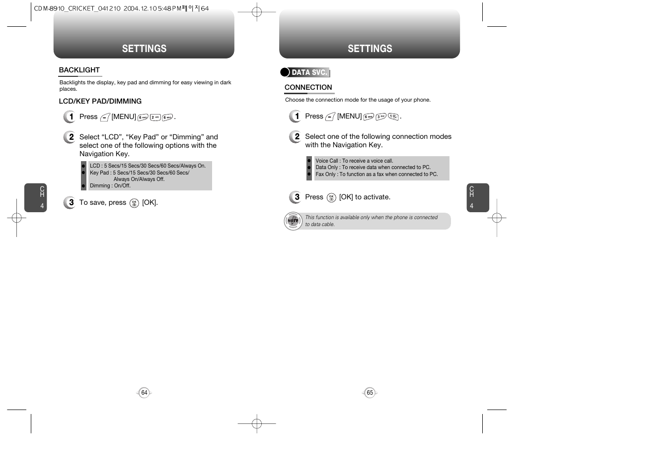 Settings | Audiovox CDM-89100C User Manual | Page 34 / 68