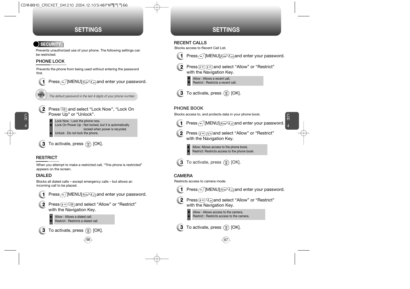 Settings | Audiovox CDM-89100C User Manual | Page 35 / 68