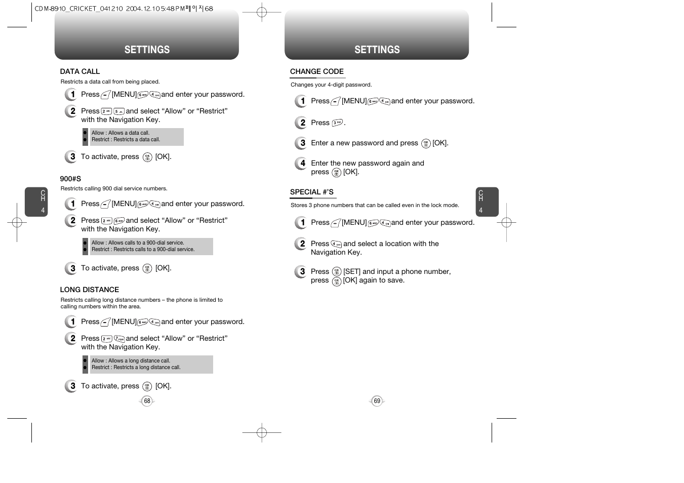 Settings | Audiovox CDM-89100C User Manual | Page 36 / 68