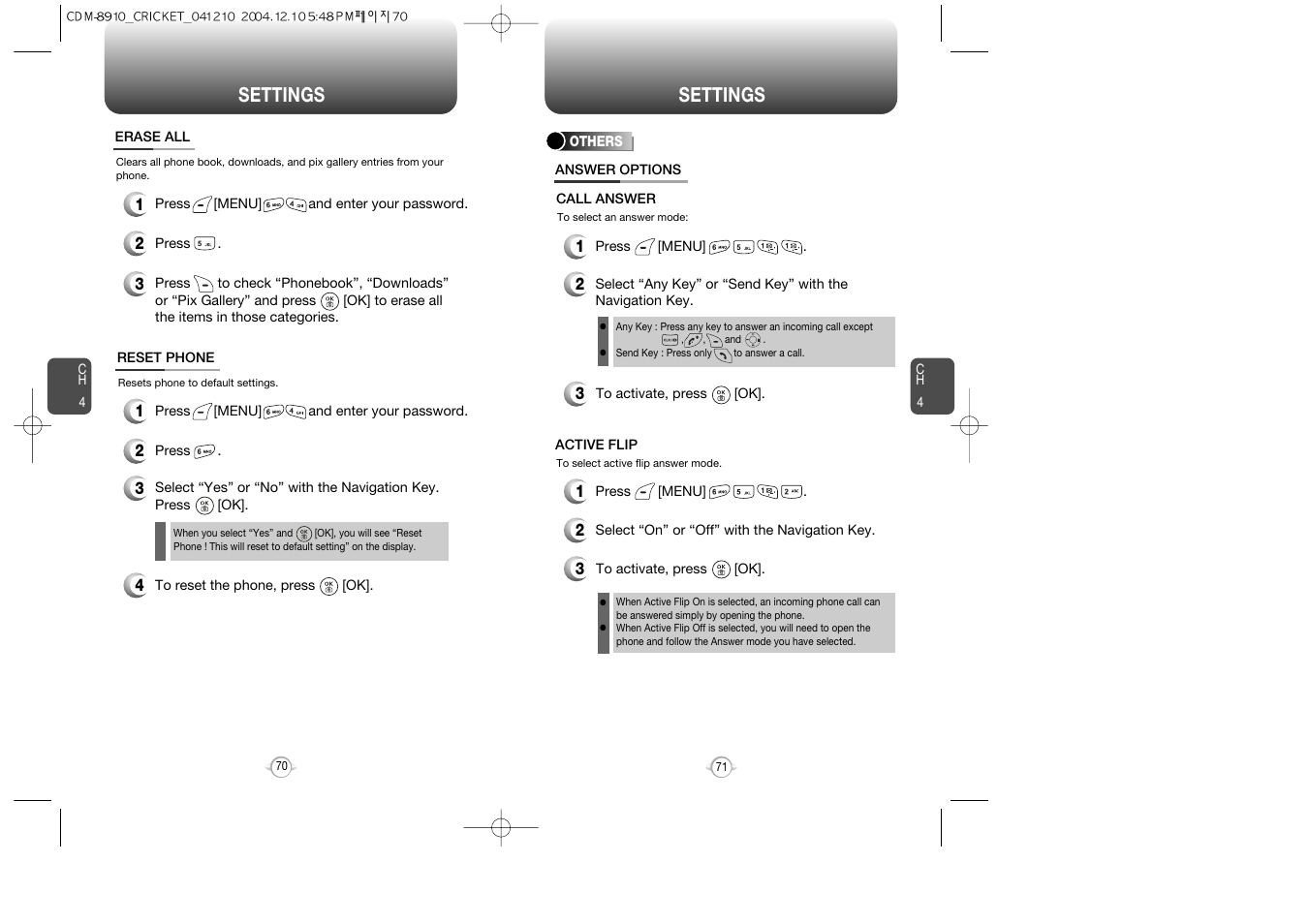 Settings | Audiovox CDM-89100C User Manual | Page 37 / 68