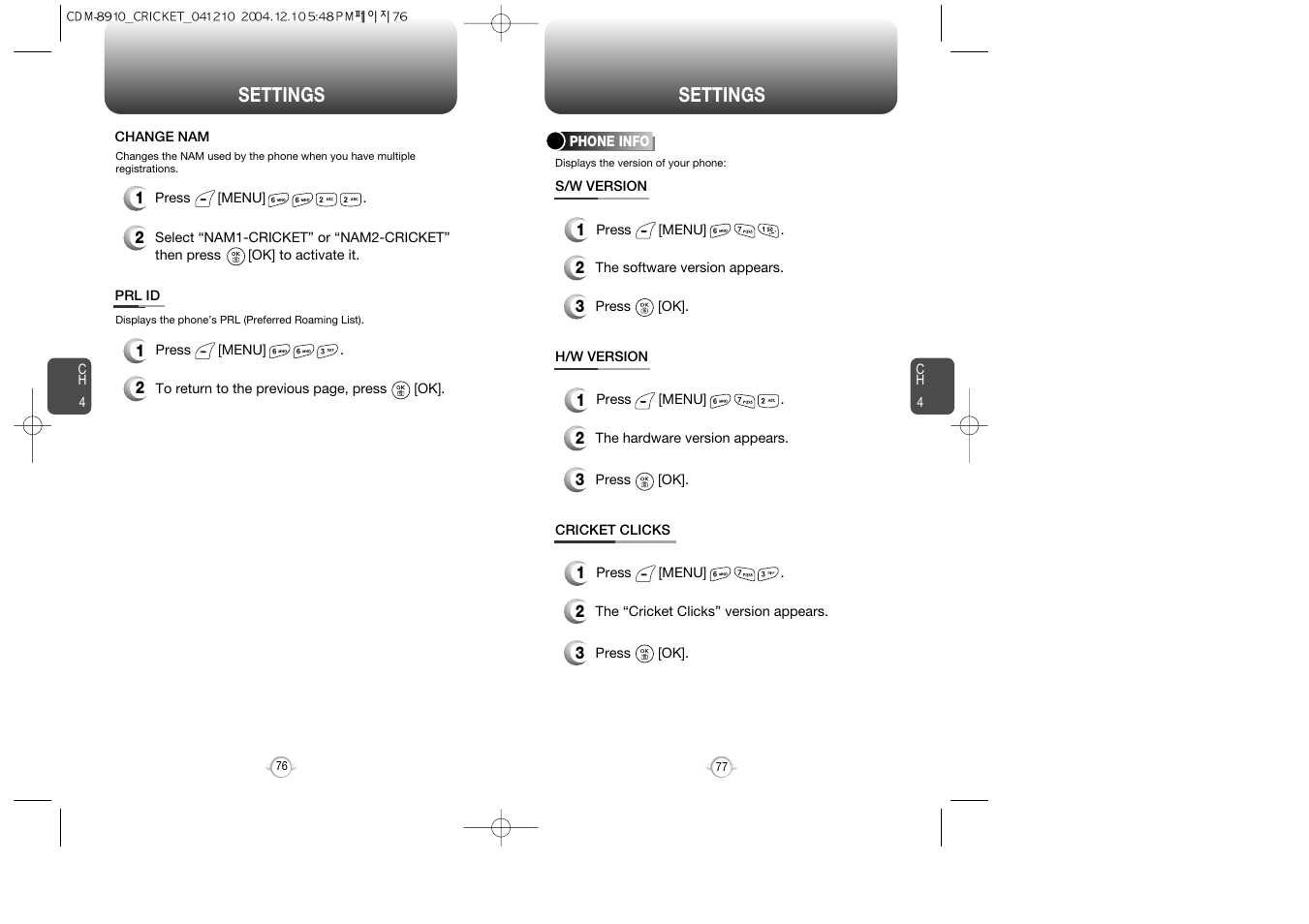Settings | Audiovox CDM-89100C User Manual | Page 40 / 68