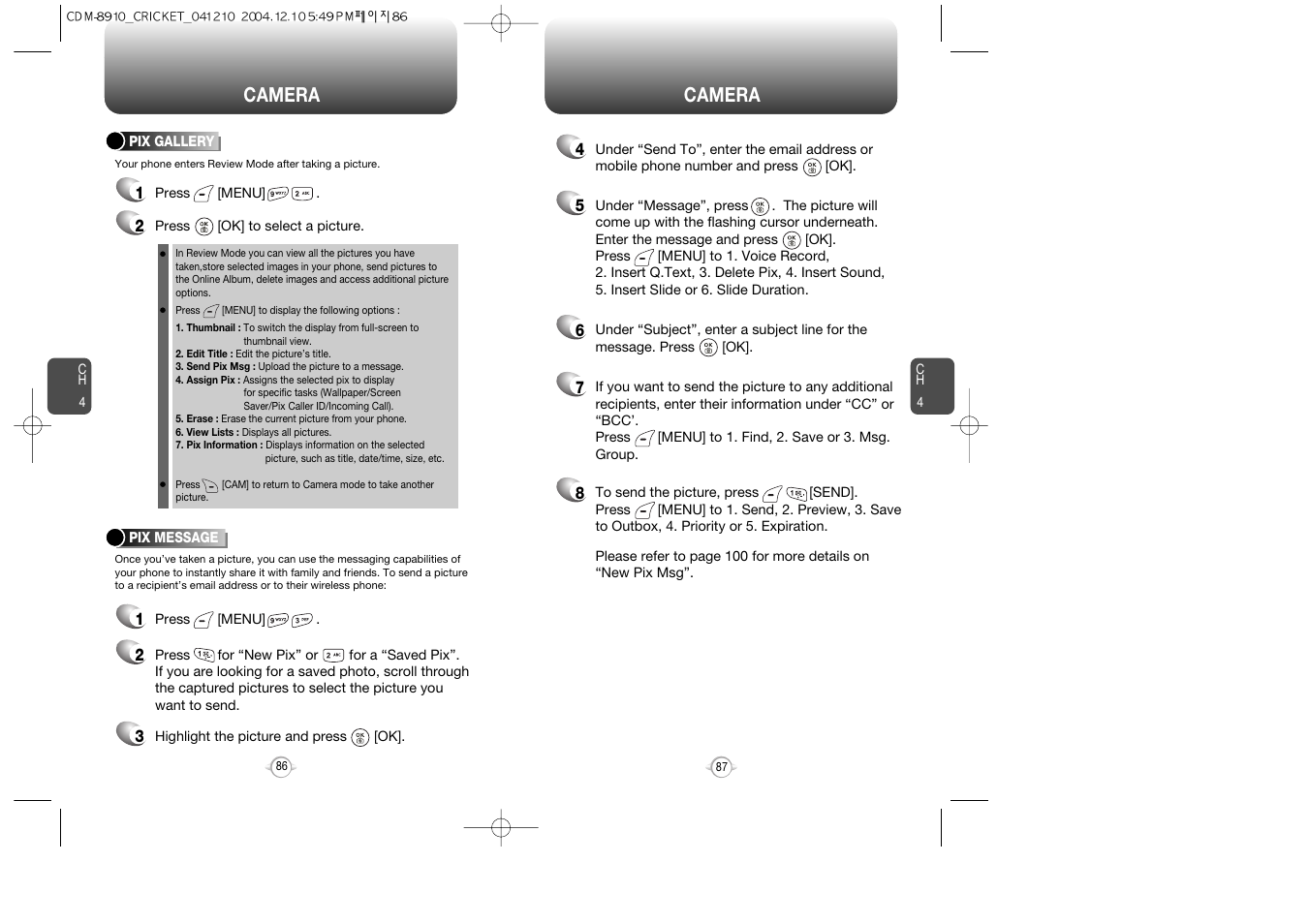 Camera | Audiovox CDM-89100C User Manual | Page 45 / 68