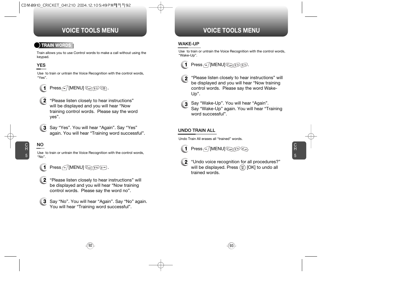 Voice tools menu | Audiovox CDM-89100C User Manual | Page 48 / 68