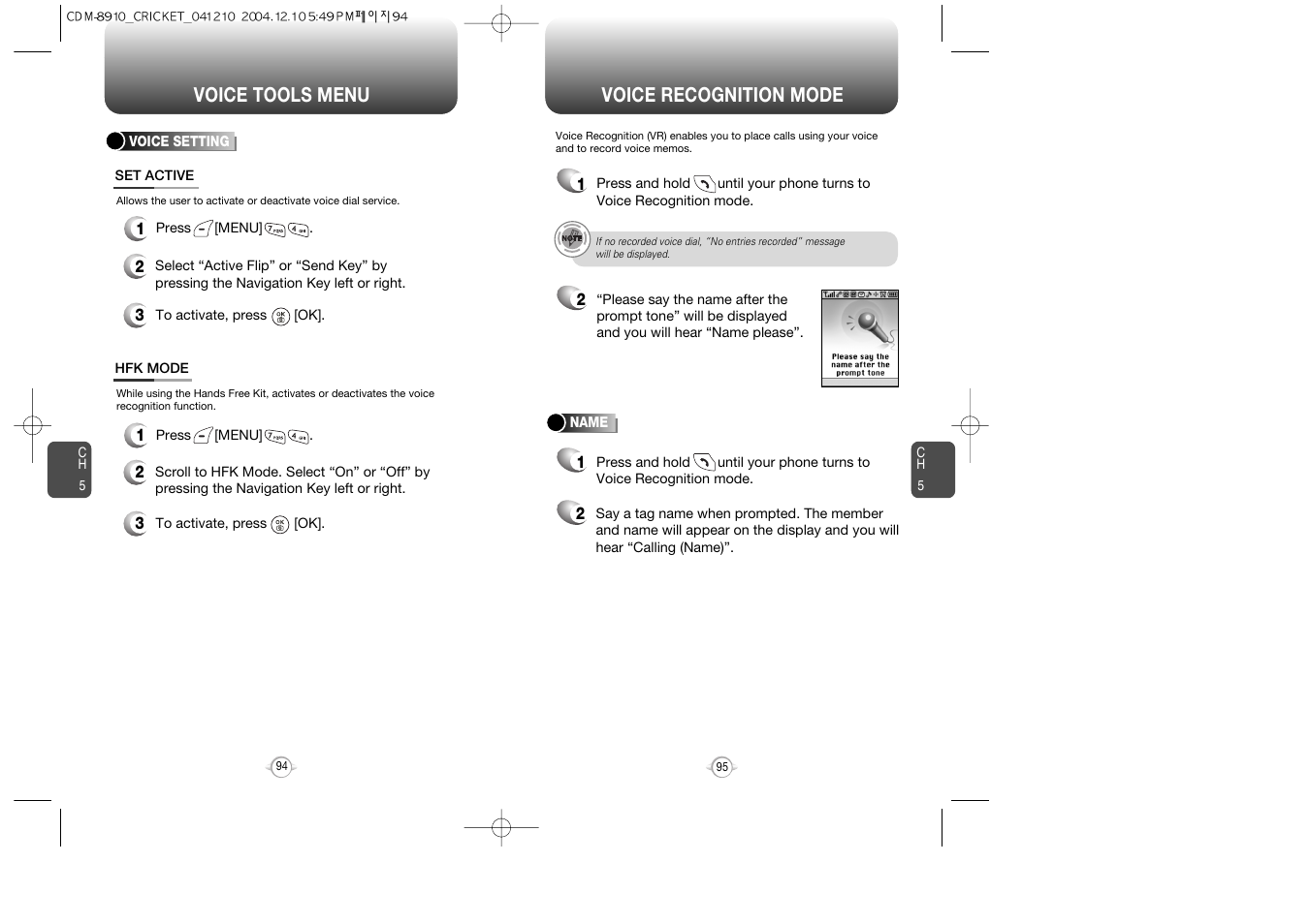 Voice recognition mode, Voice tools menu | Audiovox CDM-89100C User Manual | Page 49 / 68