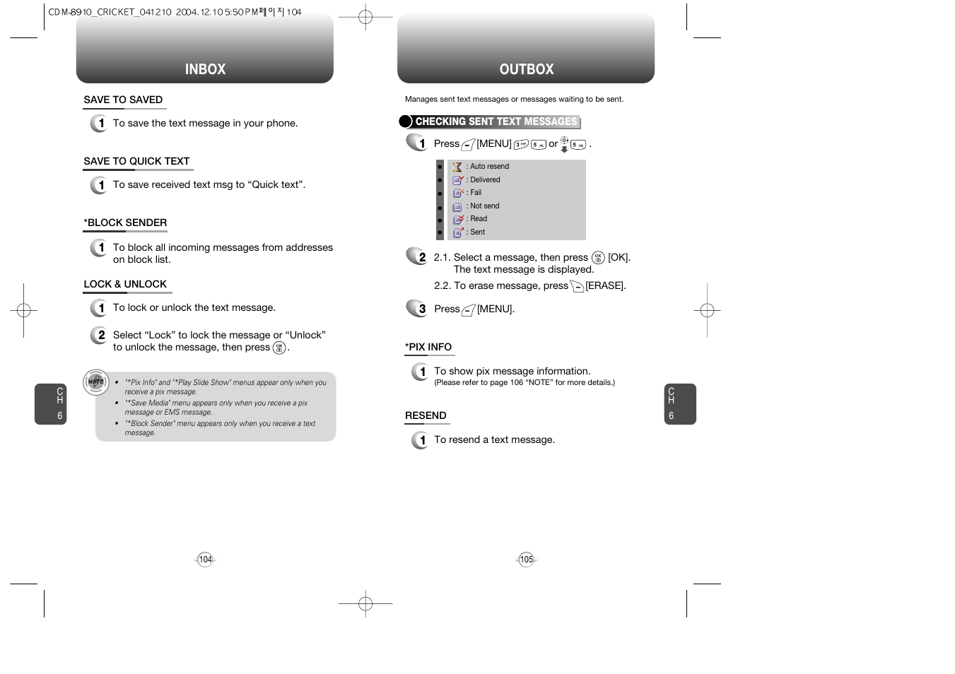 Inbox outbox | Audiovox CDM-89100C User Manual | Page 54 / 68