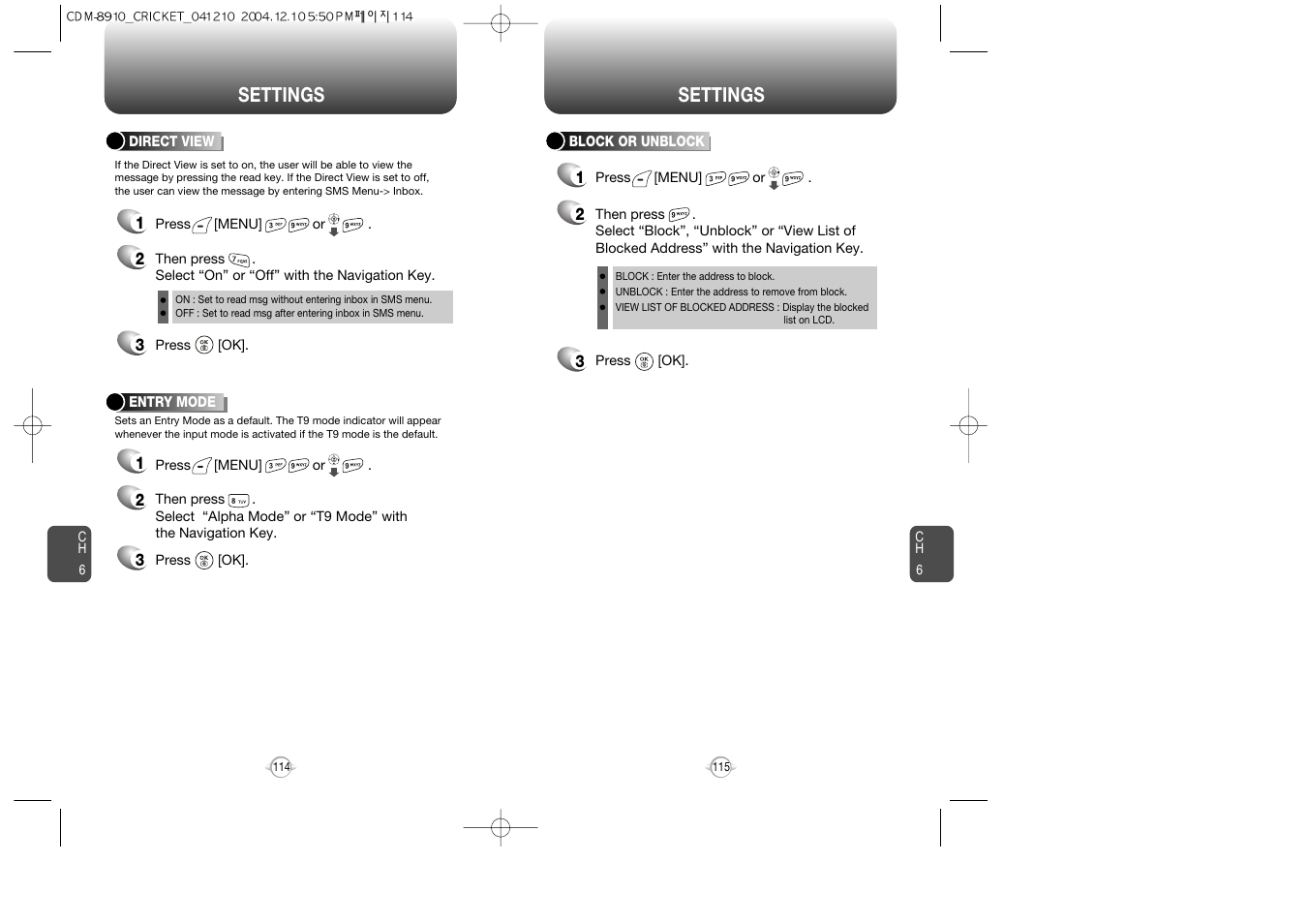 Settings | Audiovox CDM-89100C User Manual | Page 59 / 68
