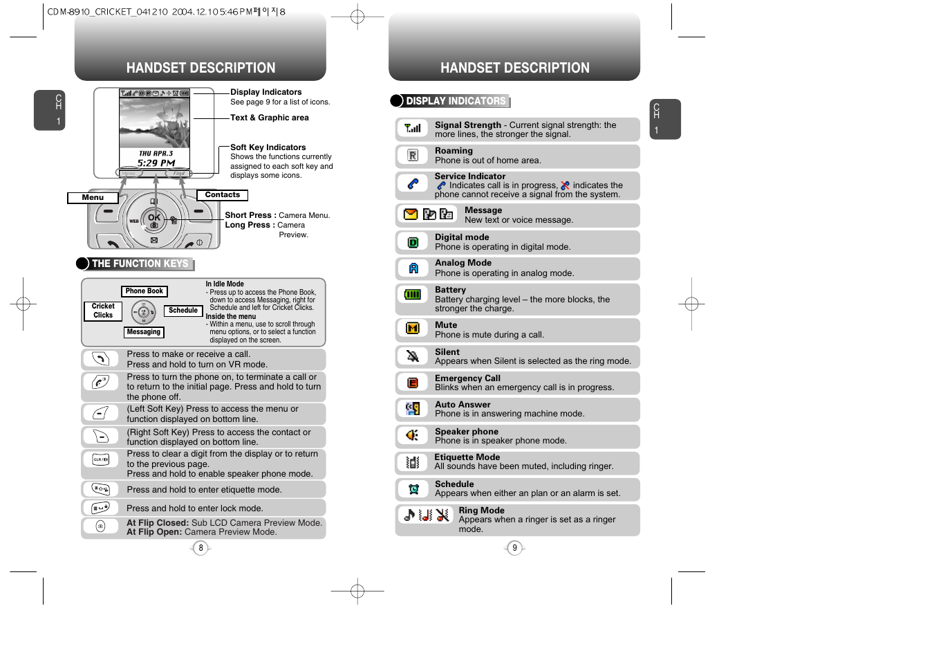 Handset description | Audiovox CDM-89100C User Manual | Page 6 / 68