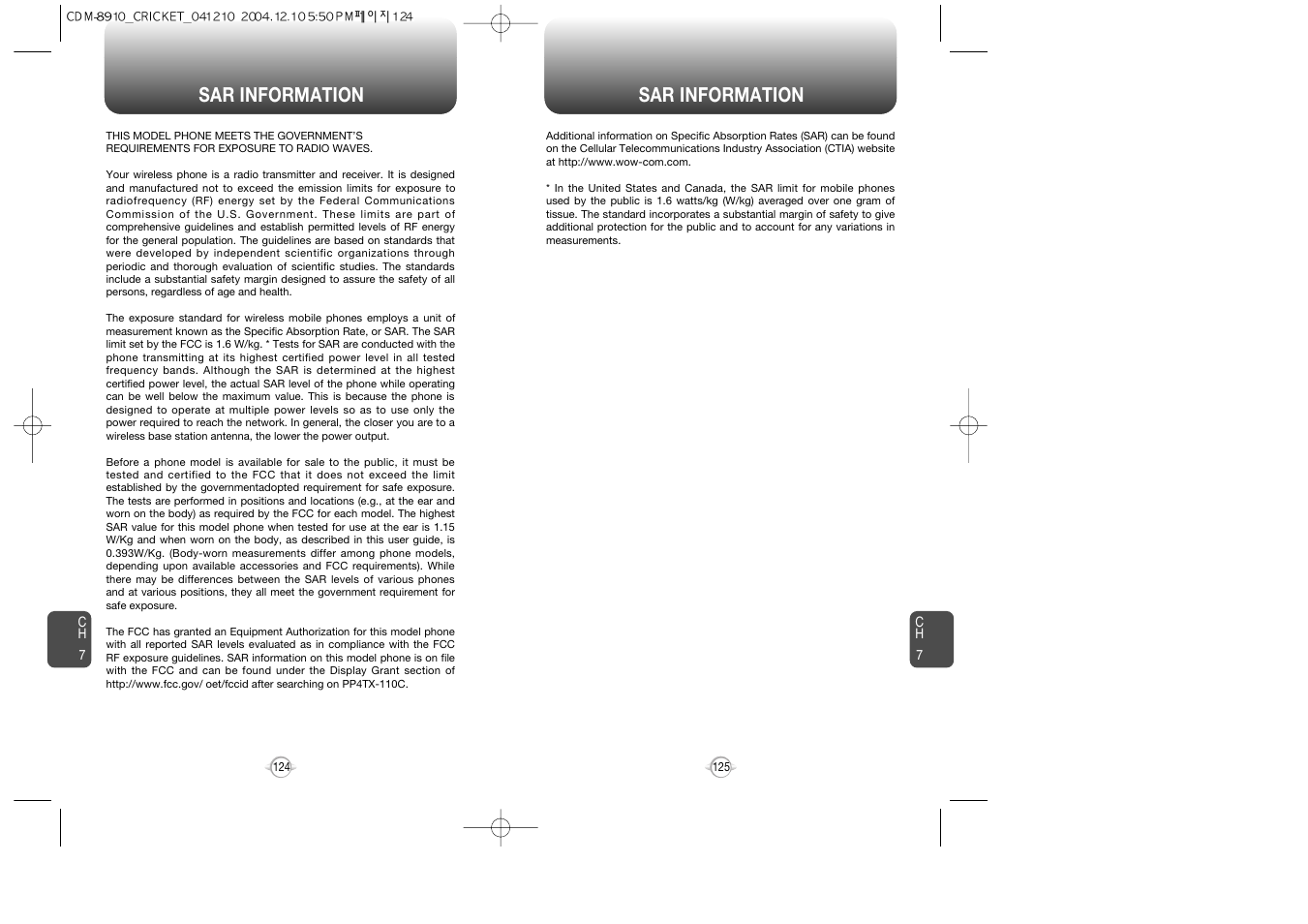 Sar information | Audiovox CDM-89100C User Manual | Page 64 / 68
