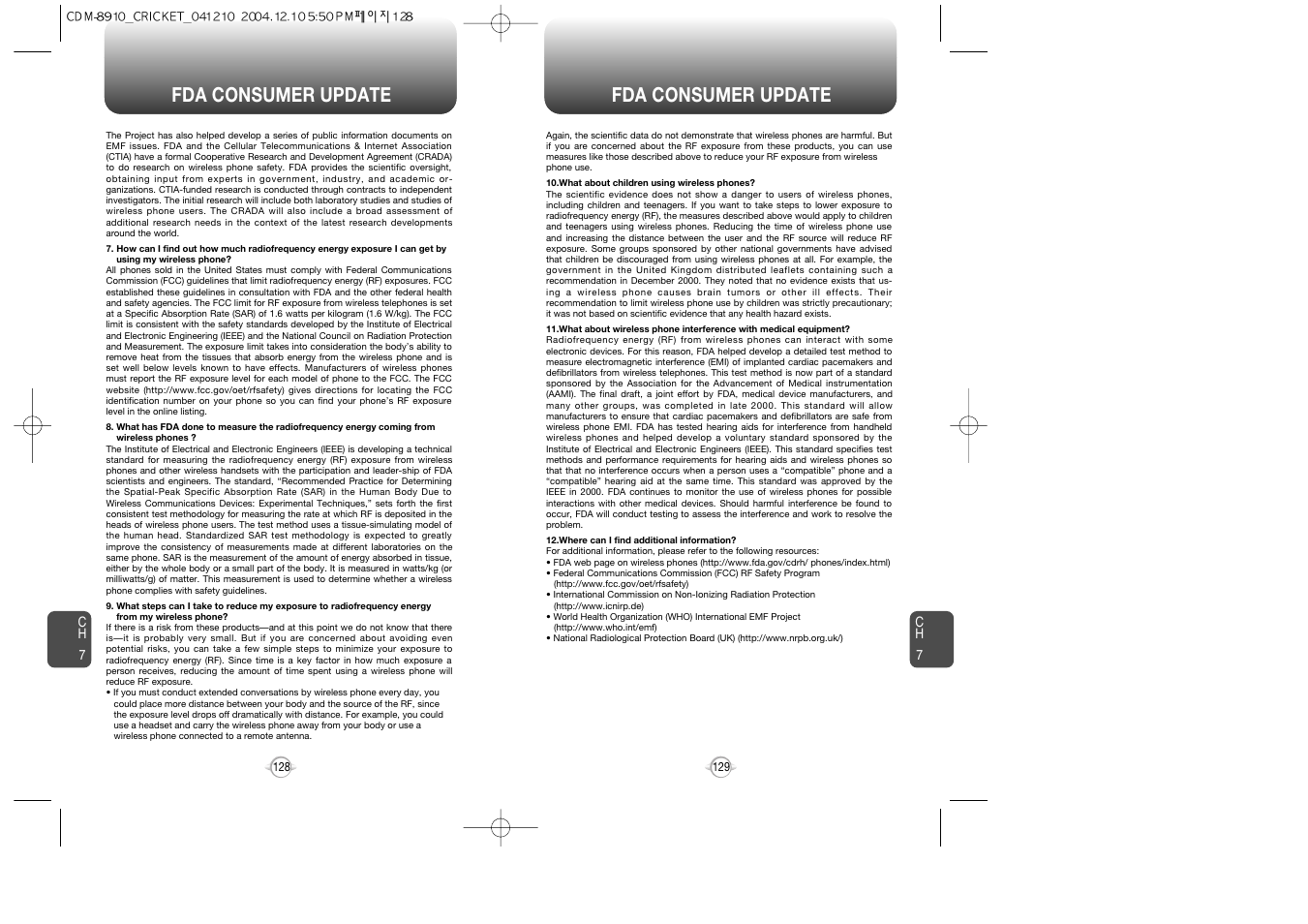 Fda consumer update | Audiovox CDM-89100C User Manual | Page 66 / 68