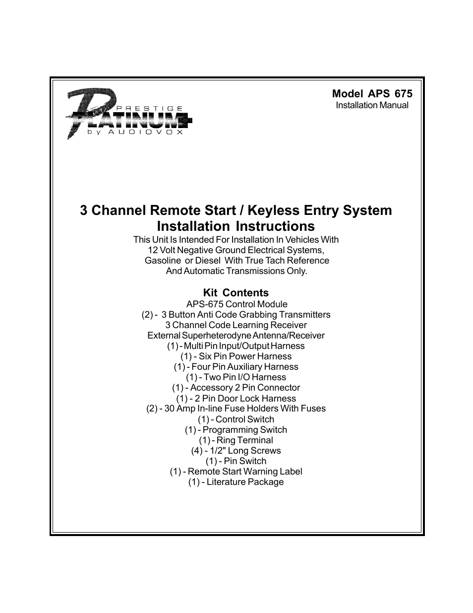Audiovox Platinum APS 675 User Manual | 18 pages