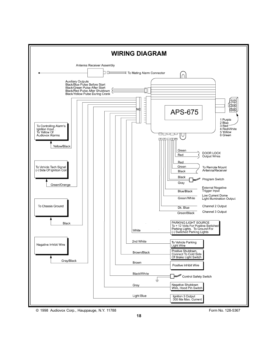 Wiring diagram | Audiovox Platinum APS 675 User Manual | Page 18 / 18