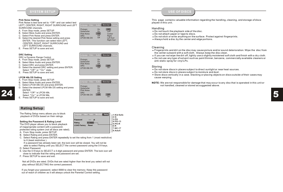 Rating setup | Audiovox JHT350 User Manual | Page 6 / 15