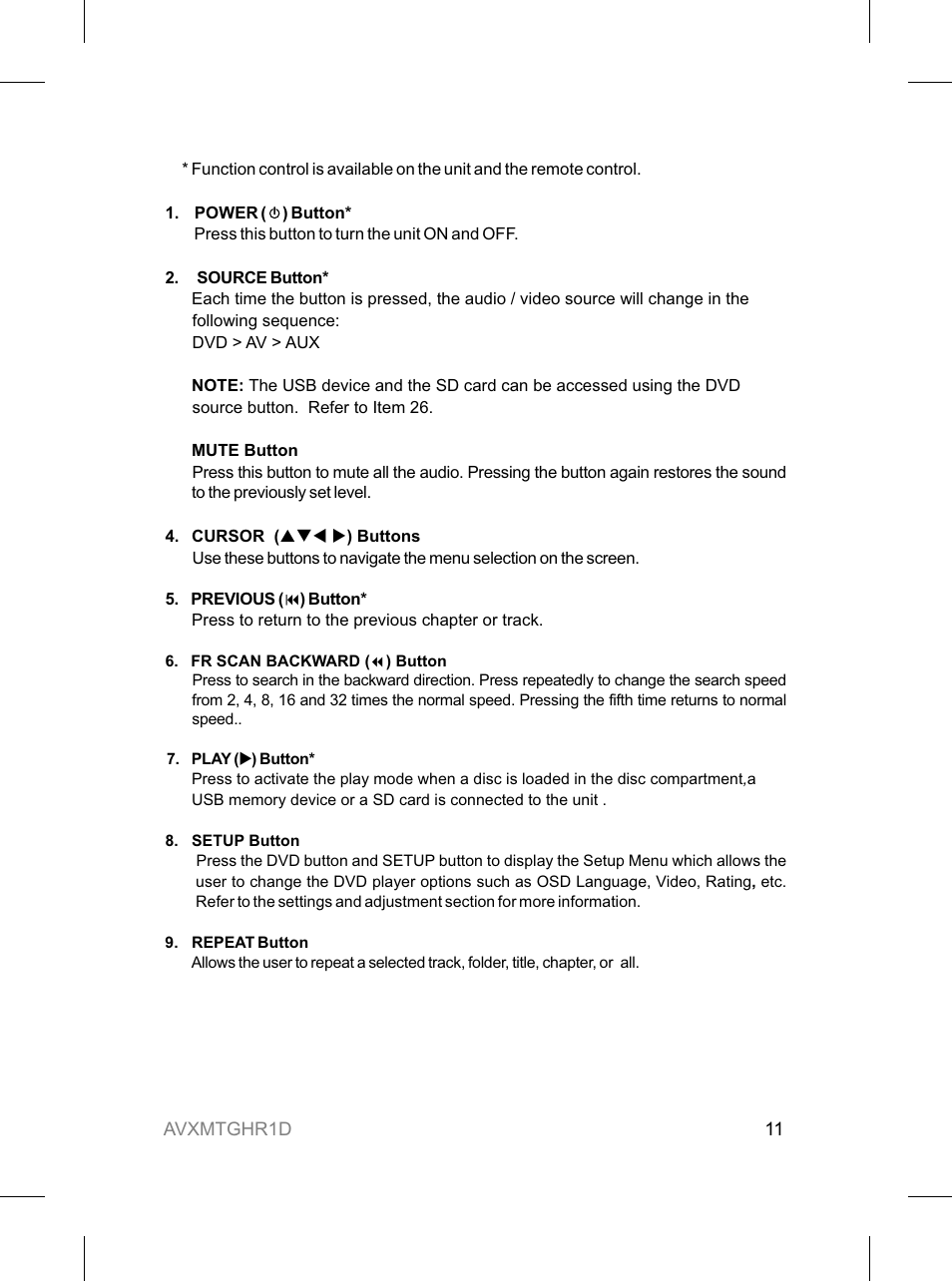 Audiovox AVXMTGHR1D User Manual | Page 11 / 28