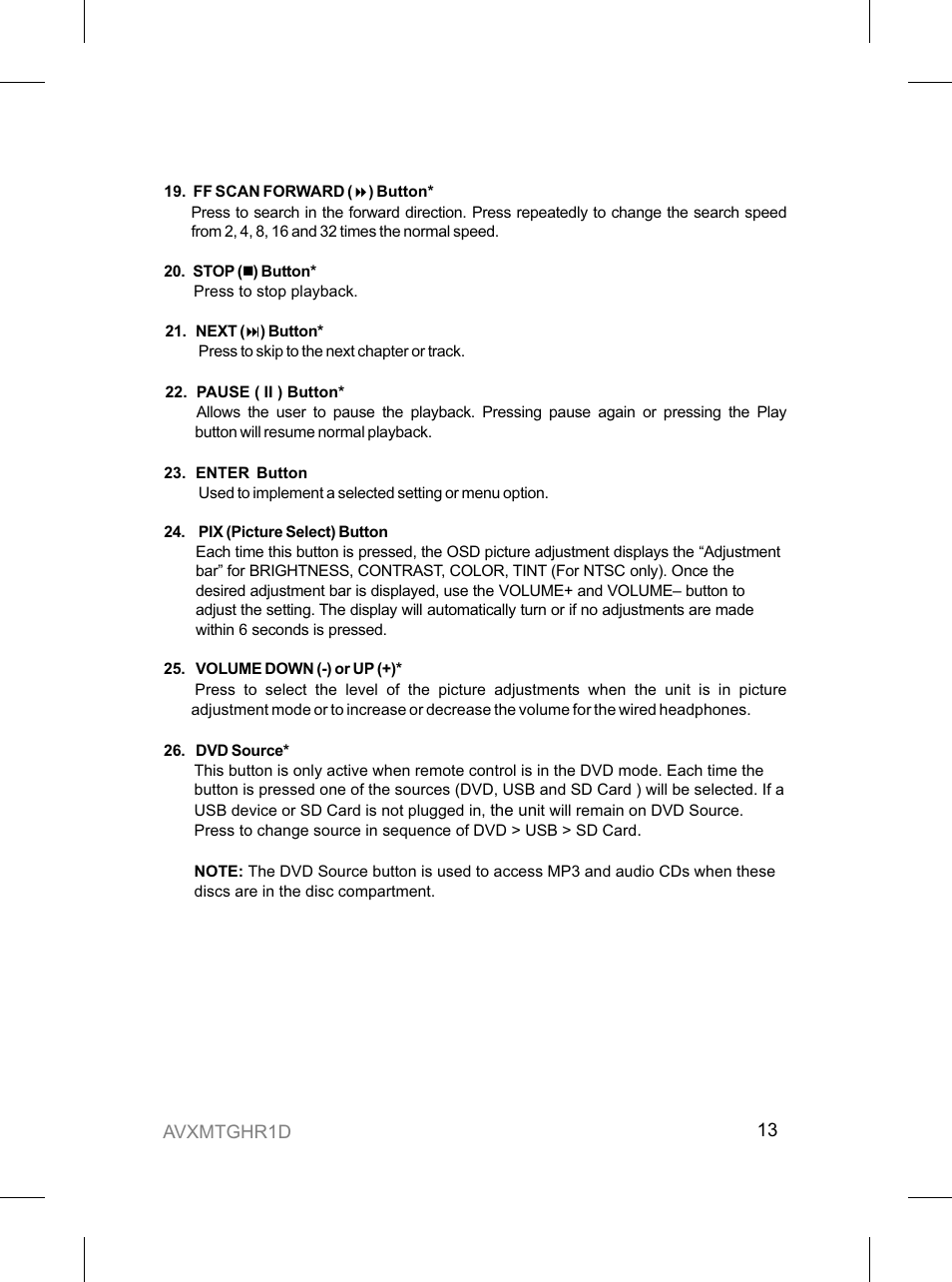 Audiovox AVXMTGHR1D User Manual | Page 13 / 28