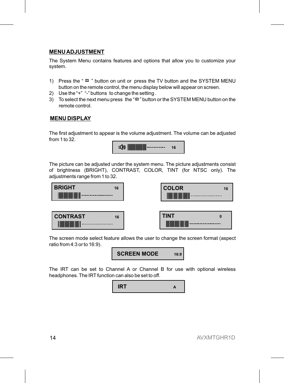 Audiovox AVXMTGHR1D User Manual | Page 14 / 28