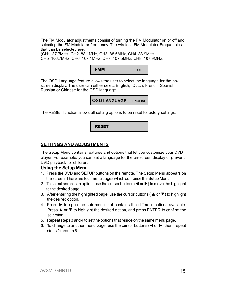 Audiovox AVXMTGHR1D User Manual | Page 15 / 28